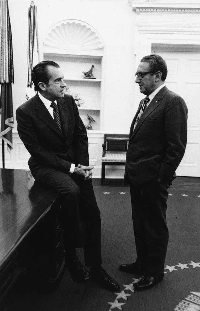 President Richard Nixon and National Security Advisor Dr. Henry Kissinger, February 8, 1972 (White House Photo Office, General Services Administration, National Archives and Records Service, Office of Presidential Libraries)